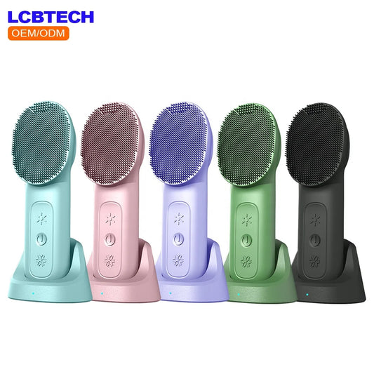 Heat Cold Waterproof Electric Facial Cleansing Brush Portable Silicone Electric Face Brush with LED Red Blue Light